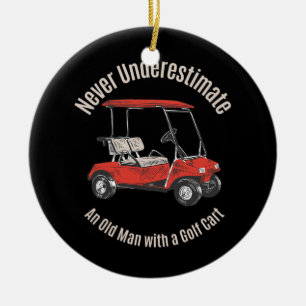 Vaderdag Oud Man met Golf Cart Keramisch Ornament