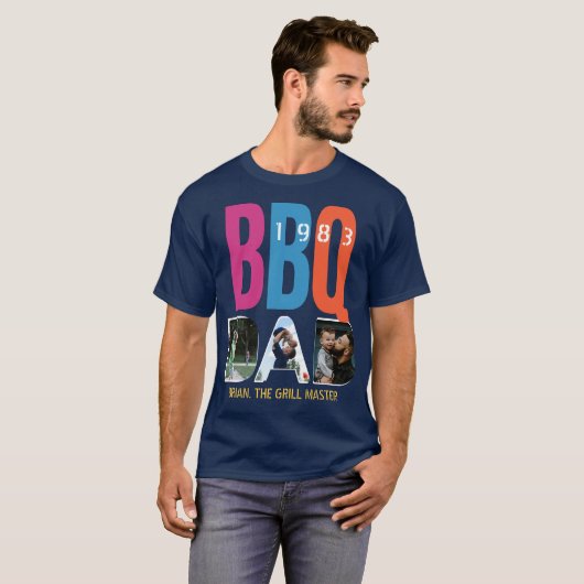 Vaderdag pa Barbeque BBQ Master Photo Collage T-shirt (Voorkant volledig)