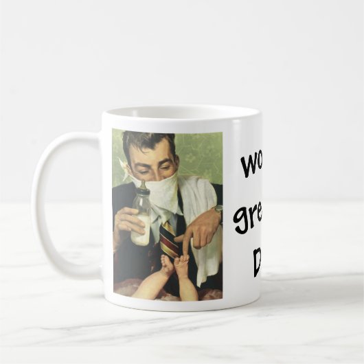  Vaderdag, pap geeft Baby een fles Koffiemok (Links)