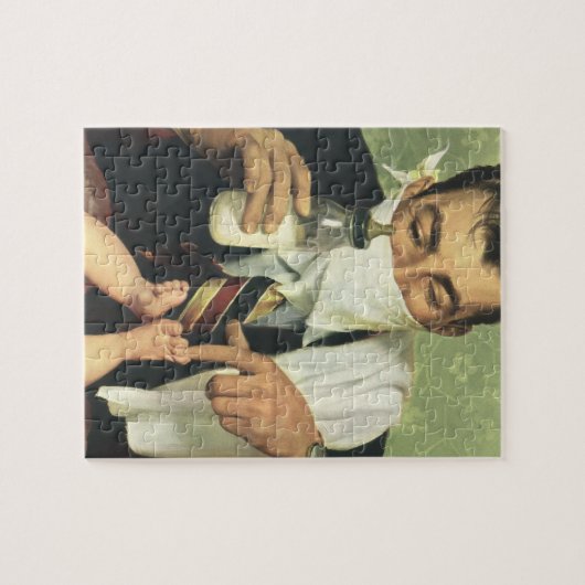  Vaderdag, pap geeft Baby een fles Legpuzzel (Horizontaal)