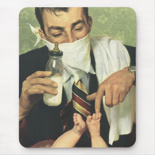  Vaderdag, pap geeft Baby een fles Muismat (Voorkant)