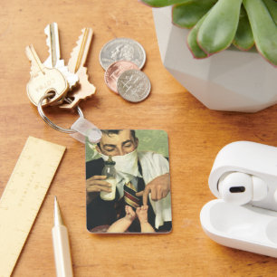  Vaderdag, pap geeft Baby een fles Sleutelhanger