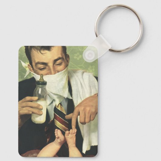 Vaderdag, pap geeft Baby een fles Sleutelhanger (Achterkant)