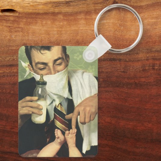 Vaderdag, pap geeft Baby een fles Sleutelhanger (Achterkant)