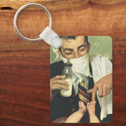 Vaderdag, pap geeft Baby een fles Sleutelhanger (Voorkant)