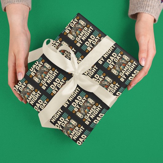 Vaderdag Pap overdag Gamer bij nacht Cadeaupapier