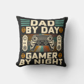 Vaderdag Pap overdag Gamer bij nacht Kussen (Voorkant)