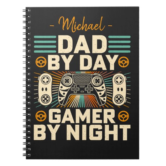 Vaderdag Pap overdag Gamer bij nacht Notitieboek (Voorkant)