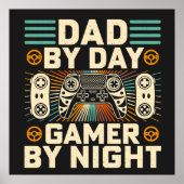 Vaderdag Pap overdag Gamer bij nacht Poster (Voorkant)