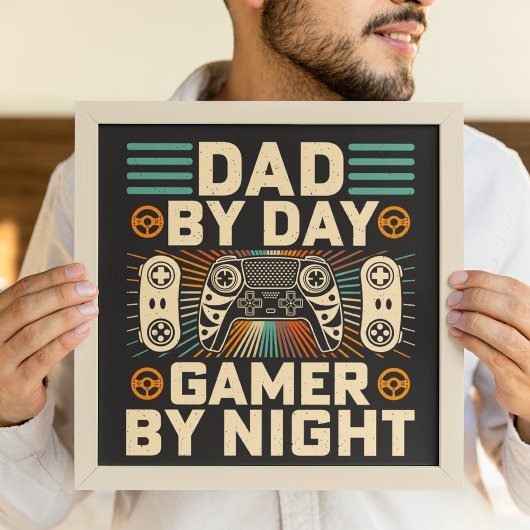 Vaderdag Pap overdag Gamer bij nacht Poster
