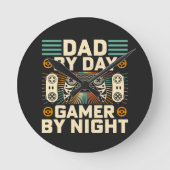 Vaderdag Pap overdag Gamer bij nacht Ronde Klok (Voorkant)