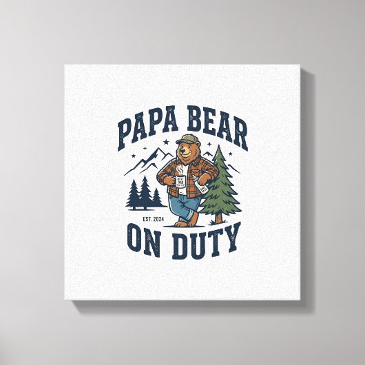 Vaderdag Papa Beer Op Dienst Shirt Grappig Dier Da Canvas Afdruk (Voorkant)