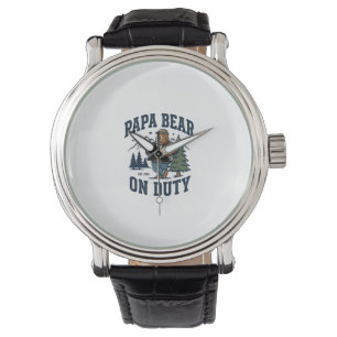Vaderdag Papa Beer Op Dienst Shirt Grappig Dier Da Horloge