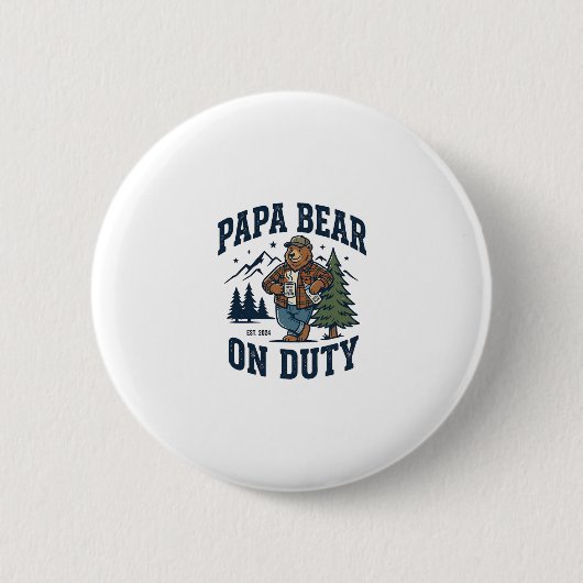 Vaderdag Papa Beer Op Dienst Shirt Grappig Dier Da Ronde Button 5,7 Cm (Voorkant)