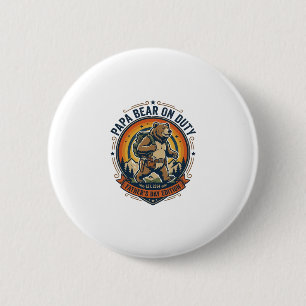 Vaderdag Papa Beer Op Dienst Shirt Grappig Dier Da Ronde Button 5,7 Cm