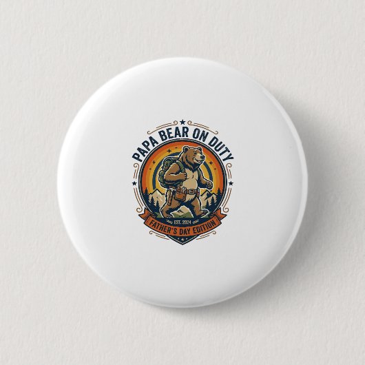 Vaderdag Papa Beer Op Dienst Shirt Grappig Dier Da Ronde Button 5,7 Cm (Voorkant)
