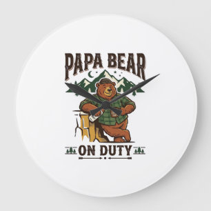 Vaderdag Papa Beer Op Dienst Shirt Grappig Dieren  Grote Klok