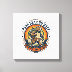 Vaderdag Papa Beer Op Dienst T-shirt Grappig Diere Canvas Afdruk