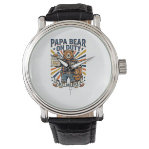 Vaderdag Papa Beer Op Dienst T-shirt Grappig Diere Horloge