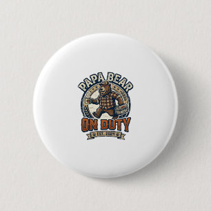 Vaderdag Papa Beer Op Dienst T-shirt Grappig Diere Ronde Button 5,7 Cm