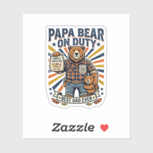 Vaderdag Papa Beer Op Dienst T-shirt Grappig Diere Sticker