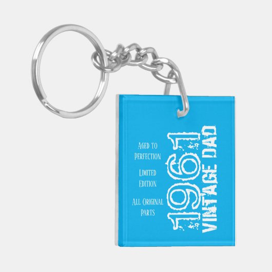 Vaderdag  Papa Blauw Retro Typografie Sleutelhanger (Voorkant Links)