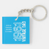 Vaderdag  Papa Blauw Retro Typografie Sleutelhanger (Achterkant)