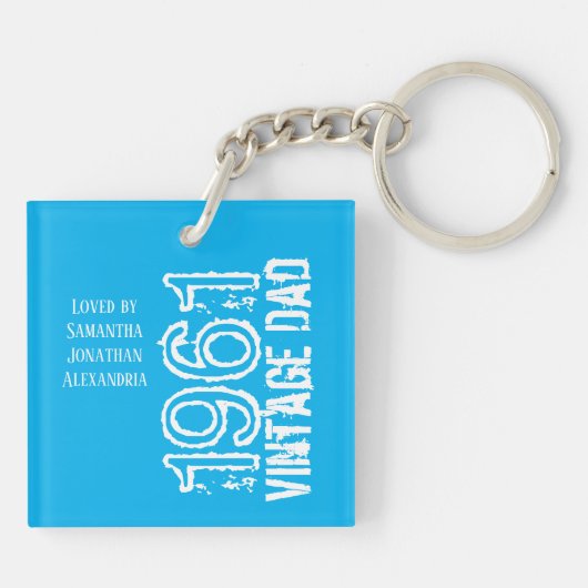 Vaderdag Papa Blauw Retro Typografie Sleutelhanger (Achterkant)