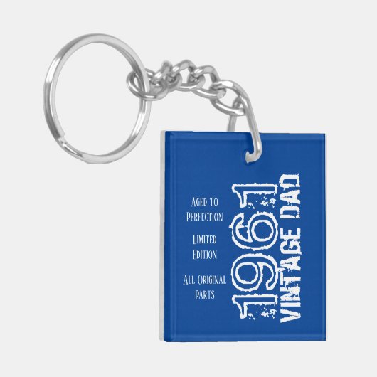 Vaderdag  Papa Retro Foto Deep Blue Sleutelhanger (Voorkant Links)