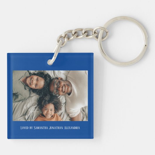 Vaderdag Papa Retro Foto Deep Blue Sleutelhanger (Achterkant)