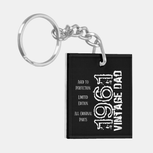 Vaderdag  Papa Zwart Retro Typografie Sleutelhanger (Voorkant Links)