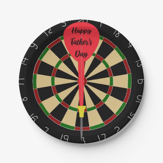 Vaderdag papieren Borden met Dartboard & Dart Bordje (Voorkant)