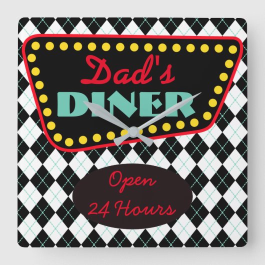Vaderdag pap's Diner Kitchen Wall Clock Gift Vierkante Klok (Voorkant)