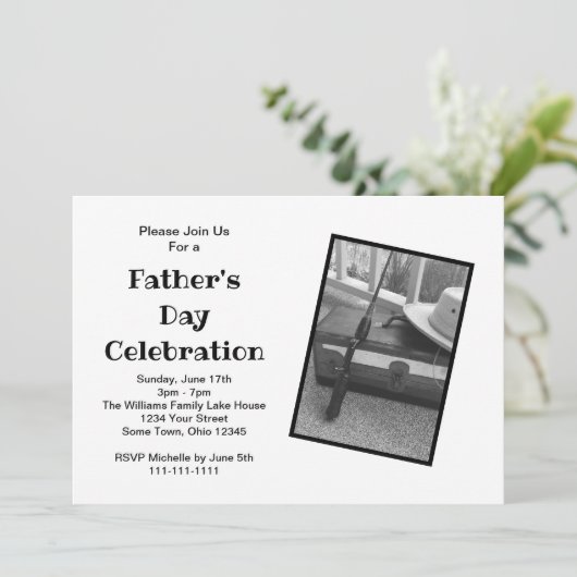 Vaderdag Party Black White Invitation Kaart (Staand voorkant)