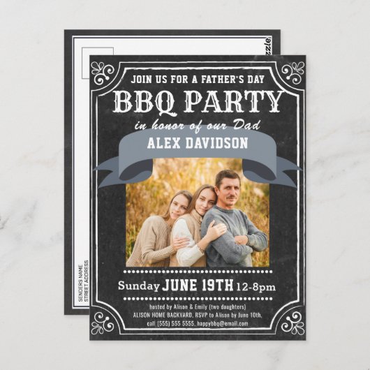 Vaderdag Photo Chalkboard BBQ Briefkaart (Voorkant / Achterkant)