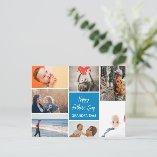Vaderdag Photo Collage Briefkaart Blauw (Staand voorkant)