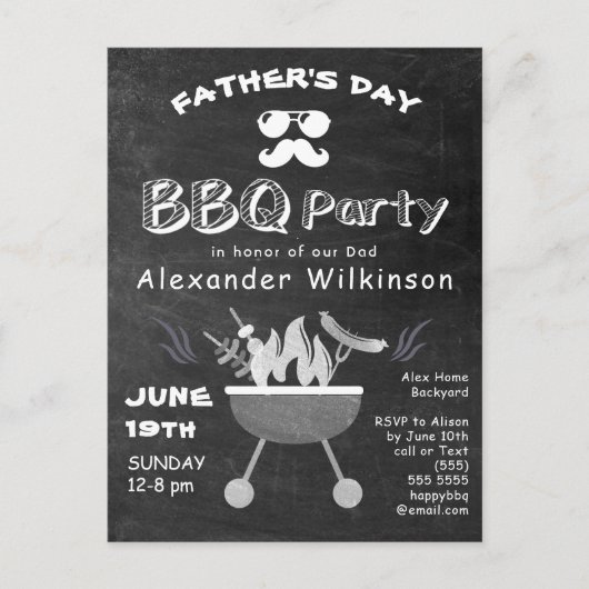 Vaderdag Photo Rustic Chalkboard BBQ Invite Briefkaart (Voorkant)