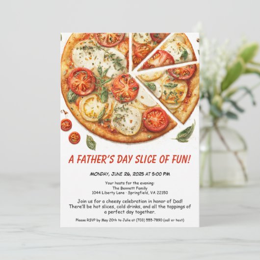 Vaderdag Pizza Party – Bewerkbaar Familiediner Kaart (Staand voorkant)