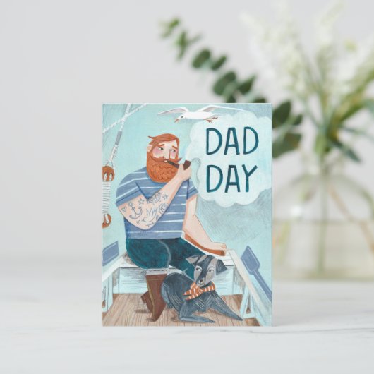 Vaderdag Redbeard Kapitein op een boot Briefkaart (Staand voorkant)