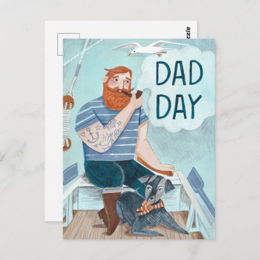 Vaderdag Redbeard Kapitein op een boot Briefkaart (Voorkant / Achterkant)