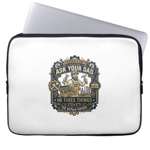 Vaderdag Reparatie Papa T-shirt Vraag je vader of  Laptop Sleeve