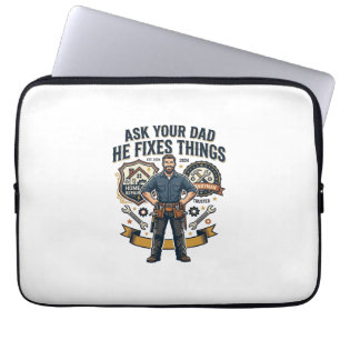 Vaderdag Reparatie Papa T-shirt Vraag je vader of Laptop Sleeve