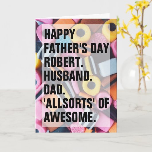 Vaderdag Retro Alsorts Snoep Aangepaste tekst Kaart (Gele Bloem)