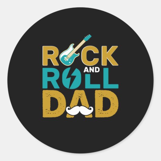 Vaderdag Rock en Roll Dad Ronde Sticker (Voorkant)