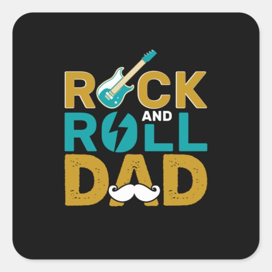 Vaderdag Rock en Roll Dad Vierkante Sticker (Voorkant)