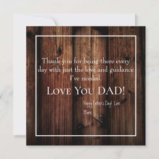 Vaderdag rustieke houten achtergrond kaart (Achterkant)