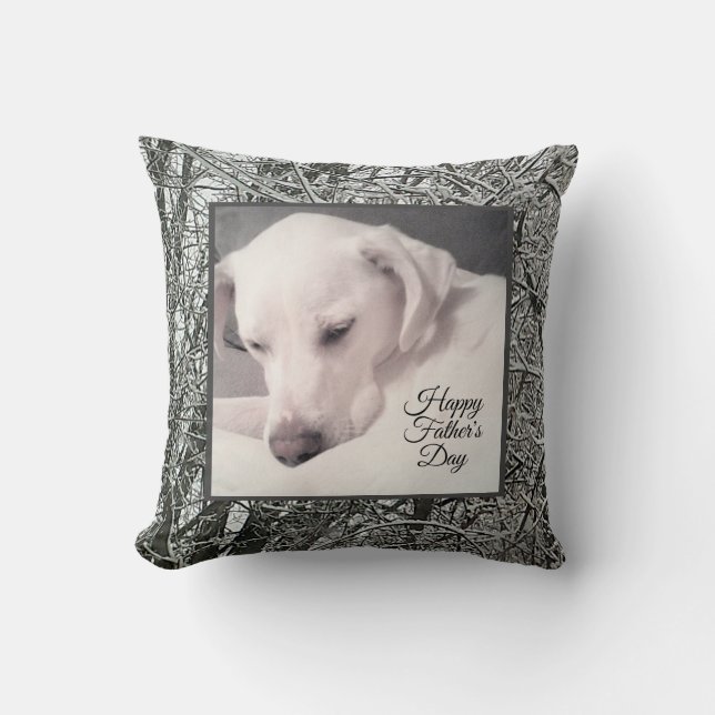 Vaderdag Schattige Witte Hond Puppy Besneeuwde Win Kussen (Voorkant)