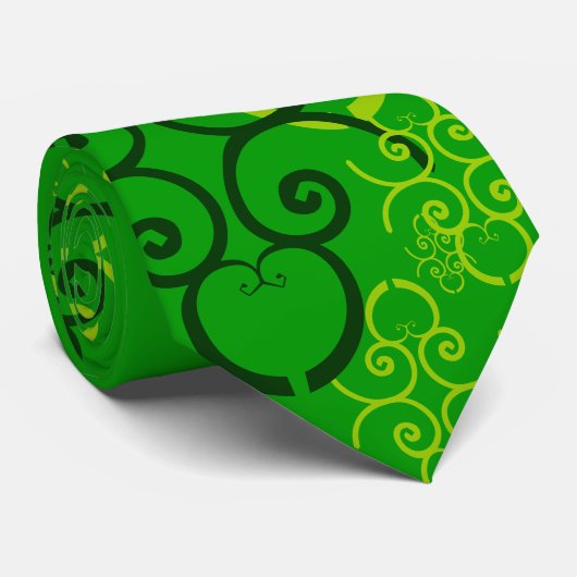 Vaderdag Scrollwork en harten in Lucky Green Stropdas (Opgerold)