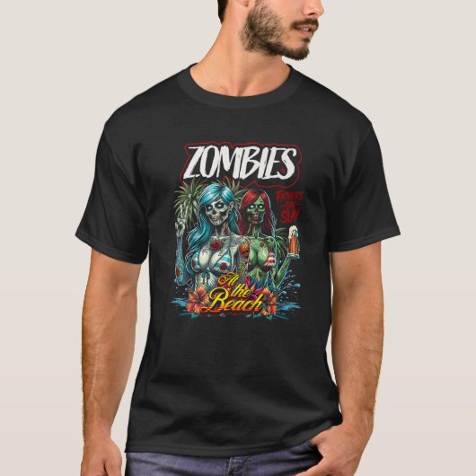 Vaderdag Slay Zombie Beach 2 Meisjes Horror Papa T-shirt (Voorkant)