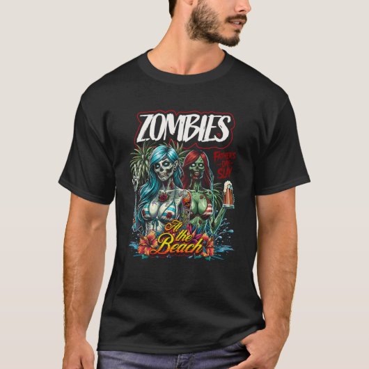 Vaderdag Slay Zombie Beach 2 Meisjes Horror Papa T-shirt (Voorkant)